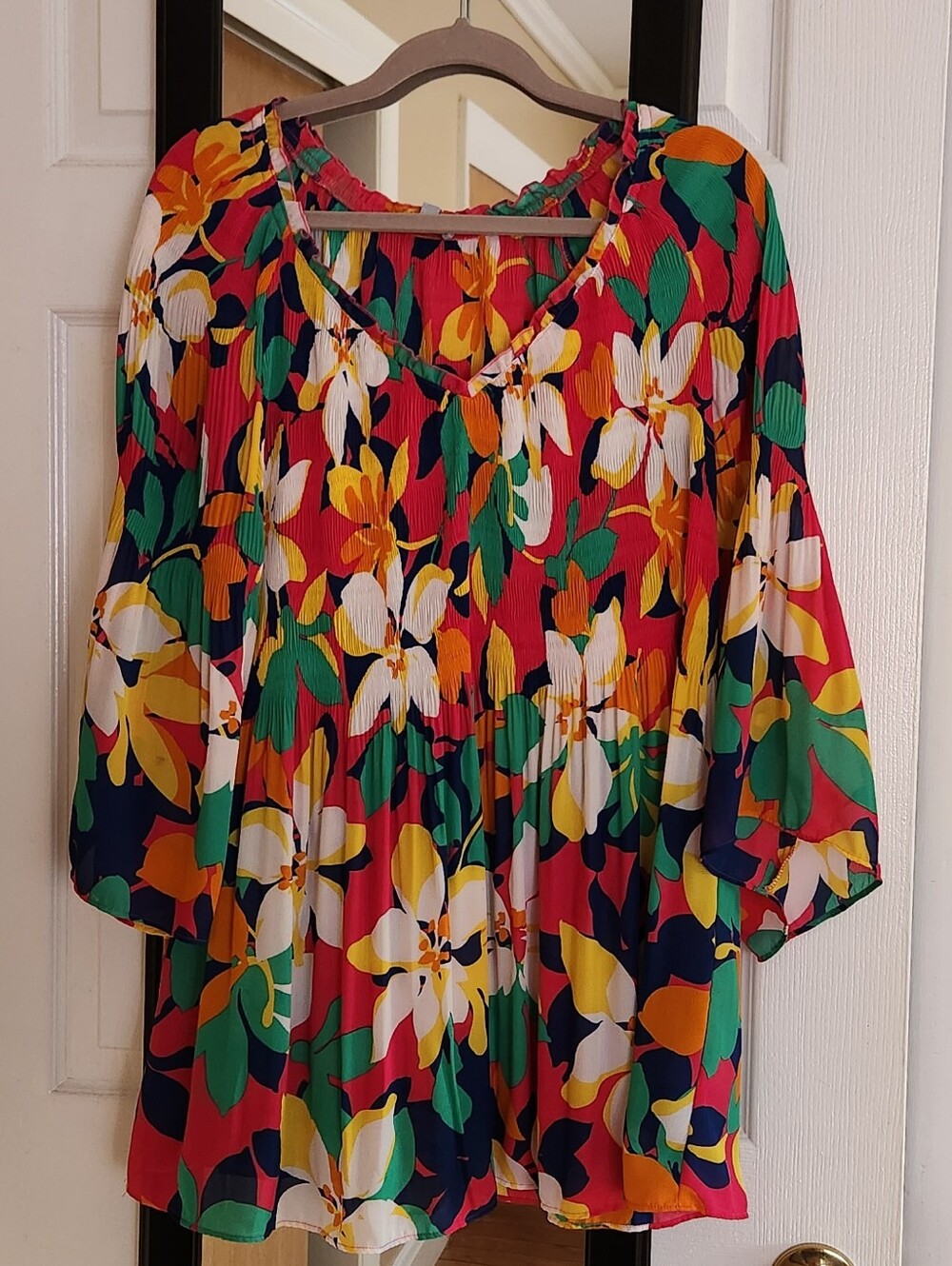 Floral V-Neck Women’s Blouse in Multicolor